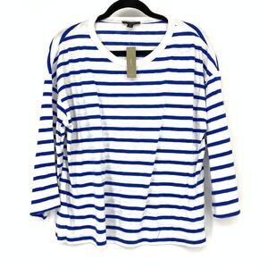 NWT J Crew Blue and White Striped Long Sleeve Tee